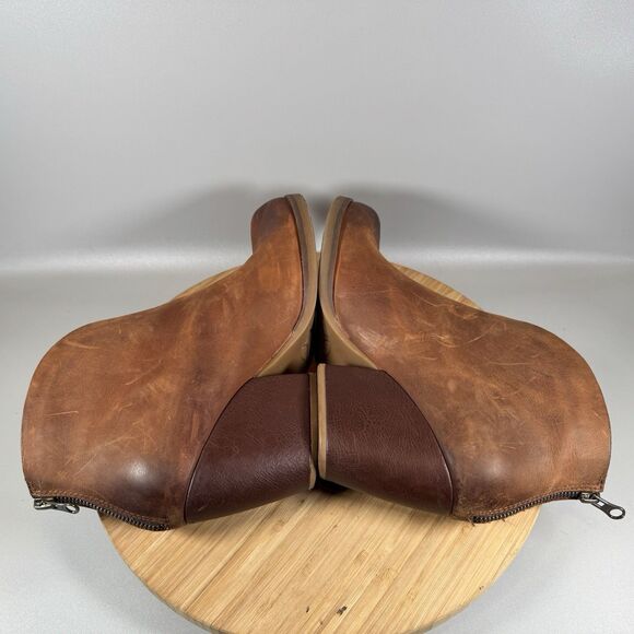Korks‎ Shamira Leather Ankle Boot Womens 10M Brown Chunky Heel Cutout Back Zip - Picture 5 of 8